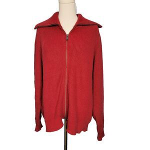 J. Jill Sweater L Red Zip Cardigan Sweater Collared Cotton Blend Women's